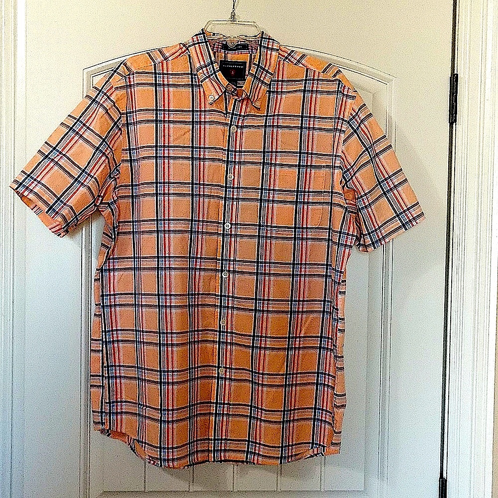 Saddlebred Wrinkle Free Short Sleeve Orange, Blue, & Red Large Shirt